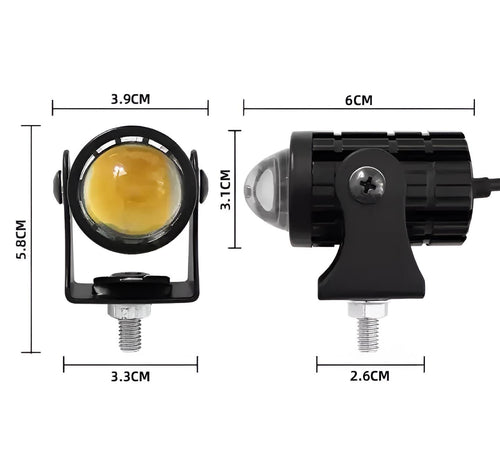 1Pc New Mini Driving Fog Light for All Motorcycle, Cars, Jeep Dual Function White-Yellow Lens Projectors Auxiliary Light 20w (Metal Body)