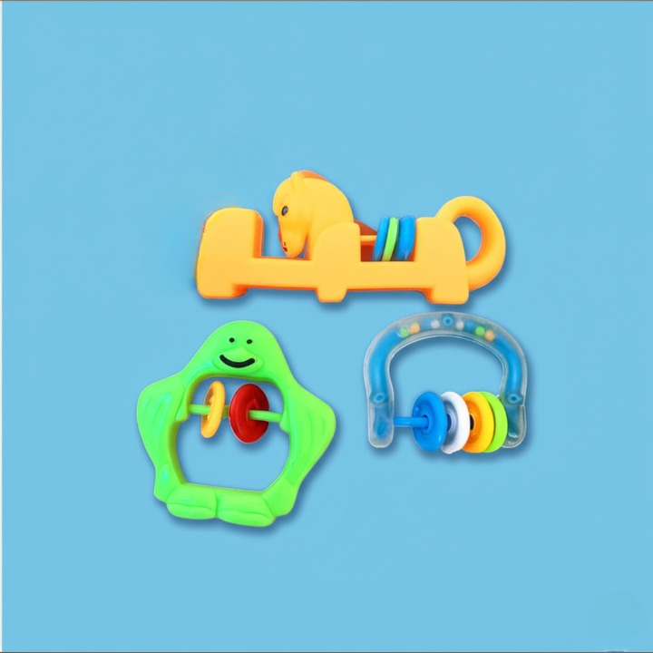3 Pcs Baby Rattle Set – Non-Toxic Plastic Toys for Newborns, Safe & Lightweight, Colorful Shapes for Sensory and Motor Skill Development (0-3 Years)