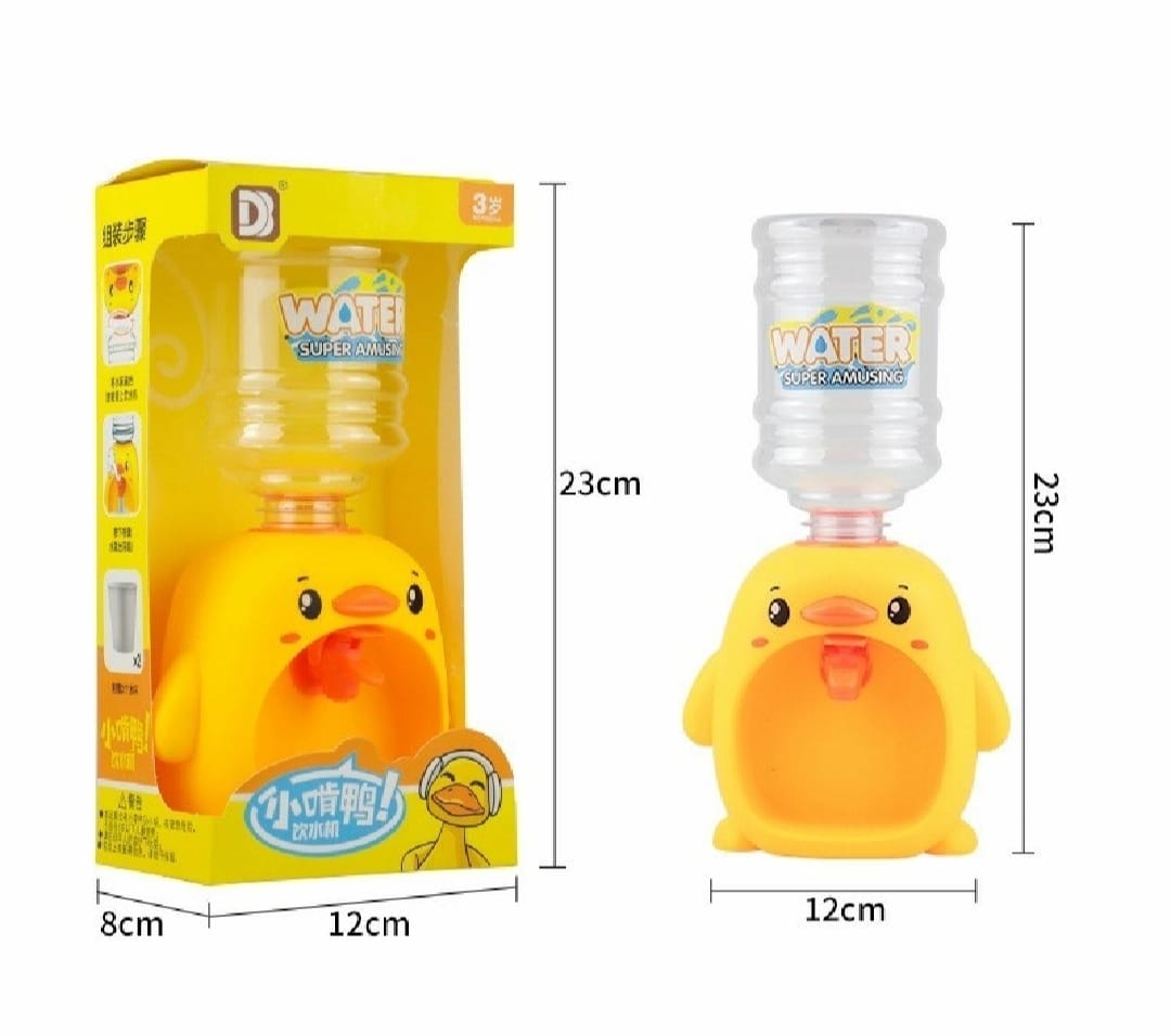 Mini Duck Water Dispenser Toy Drinking Fountain – Cute Yellow Duck Design with Realistic Water Flow, Eco-Friendly ABS Material, Battery Operated Kids Pretend Play Toy Gift with Cups for Boys and Girls, Age 3+