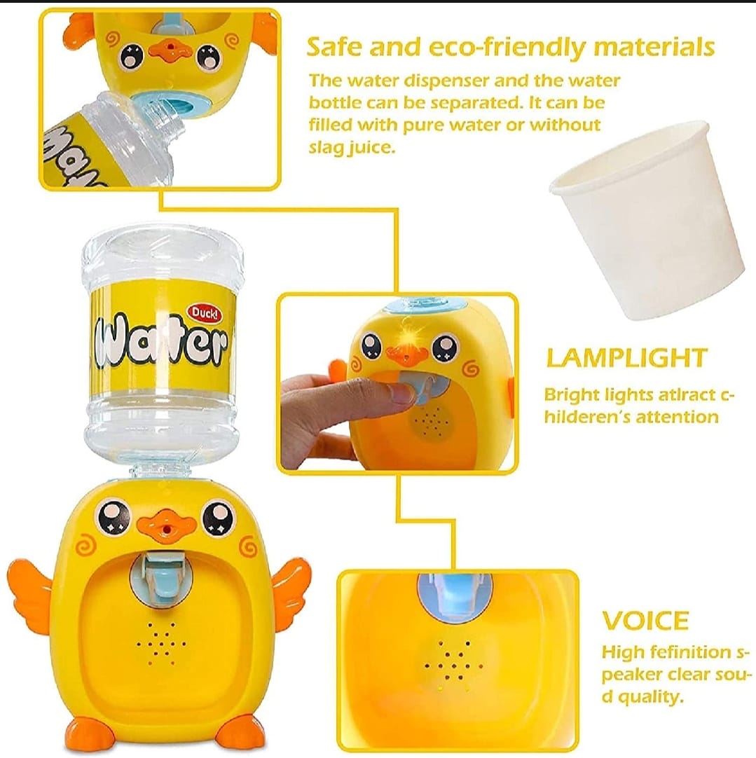 Mini Duck Water Dispenser Toy Drinking Fountain – Cute Yellow Duck Design with Realistic Water Flow, Eco-Friendly ABS Material, Battery Operated Kids Pretend Play Toy Gift with Cups for Boys and Girls, Age 3+