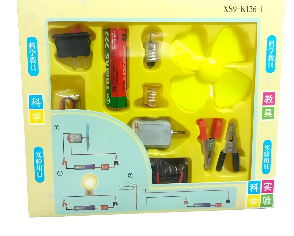 Bulb and Fan Electric Science Experiment Kit for Kids and Adults – DIY STEM Educational Toy for Physics Projects, Model Building, and Circuit Learning – Hands-On School Science Experiment Kit with Motor, Fan, Bulb, and Accessories (Random Color)