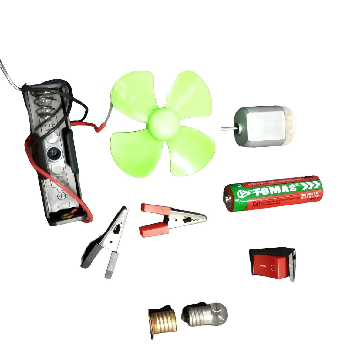 Bulb and Fan Electric Science Experiment Kit for Kids and Adults – DIY STEM Educational Toy for Physics Projects, Model Building, and Circuit Learning – Hands-On School Science Experiment Kit with Motor, Fan, Bulb, and Accessories (Random Color)