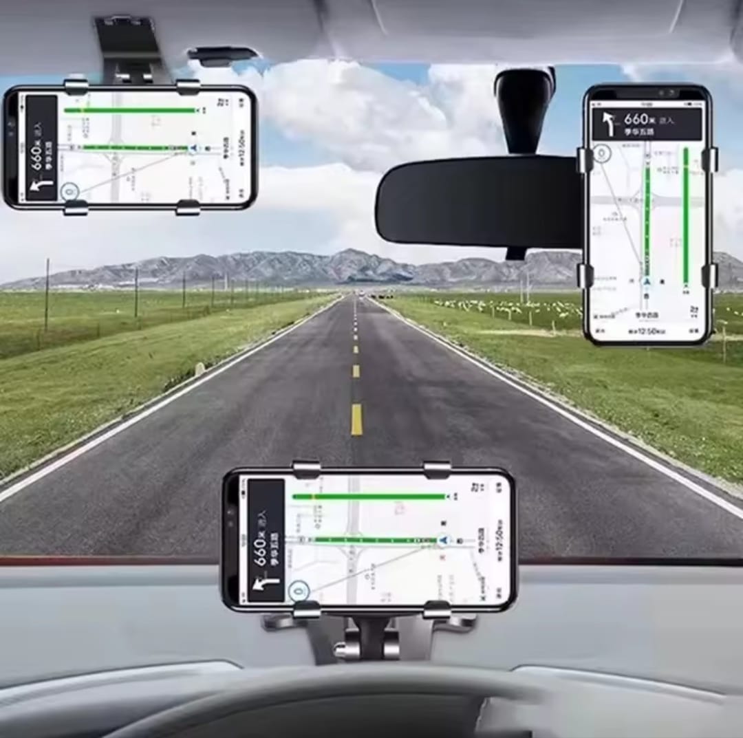 Dashboard Car Phone Holder ABS – 360° Rotatable Mobile Phone Sun Visor & Rear View Mirror Mount Support for Smartphones