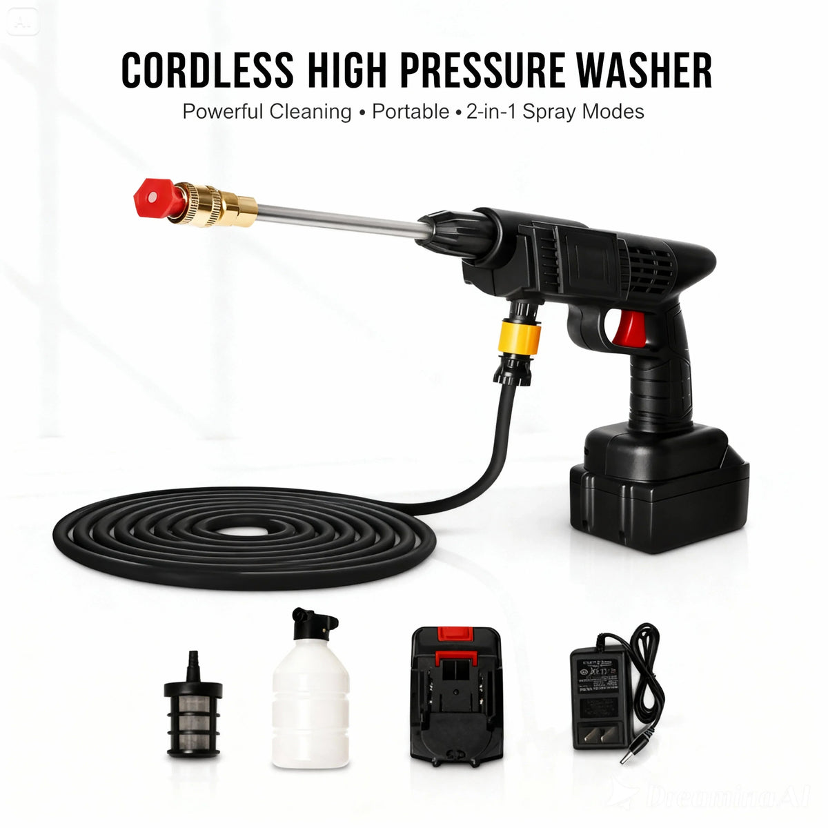Automatic Cordless Car Wash Spray Gun | 48V High Pressure Lithium Battery | Wireless Foam Jet Washer (Single Battery)