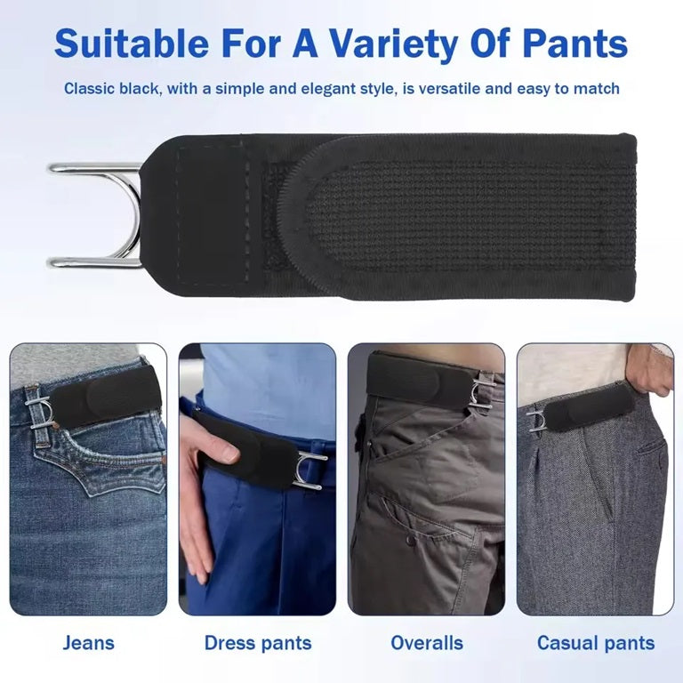 Adjustable Buckleless Elastic Waist Belt With Metal Hooks For Jeans, Dress Pants And Casual Wear