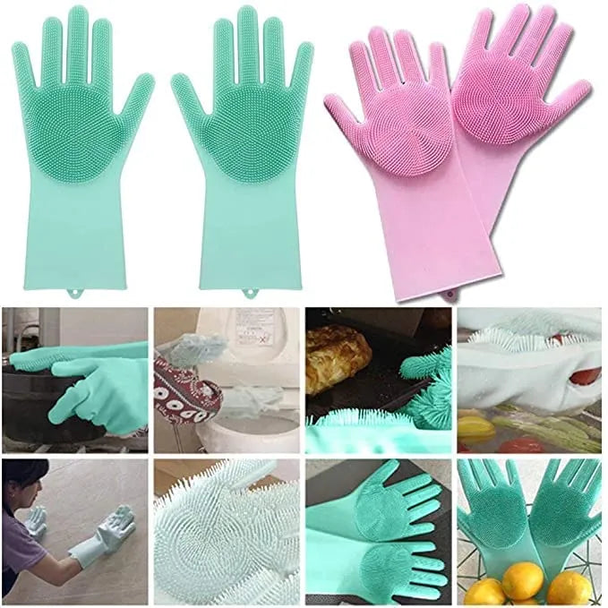Silicon Washing Gloves High Quality Big Size - Household Accessory Designed For Cleaning And Washing Routine (Random Color)