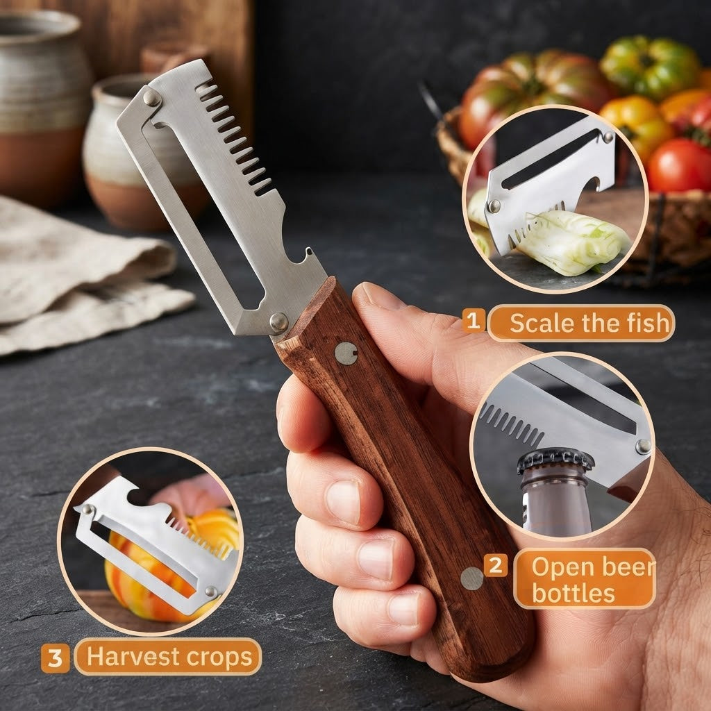 Multi-Functional Wooden Handle Kitchen Peeler Set