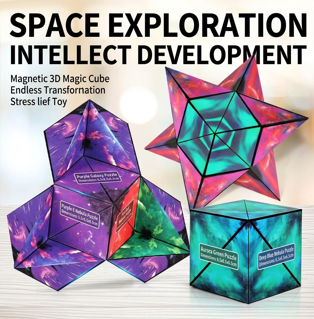 3D Flip Magnetic Magic Cube Puzzle Game Variety Geometric Changeable Cube Anti Stress Fidget Toy For Kids Gifts (Random Design)