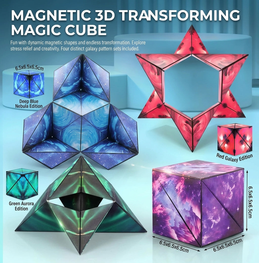 3D Flip Magnetic Magic Cube Puzzle Game Variety Geometric Changeable Cube Anti Stress Fidget Toy For Kids Gifts (Random Design)